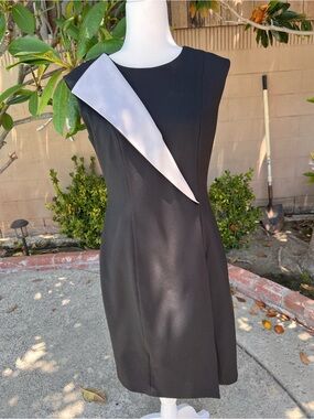 Calvin Klein Black Midi Dress with White Asymmetric Detail